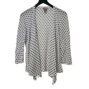 Chico's‎ Cardigan Sweater M Black White Polka Dots Open Waterfall Lightweight